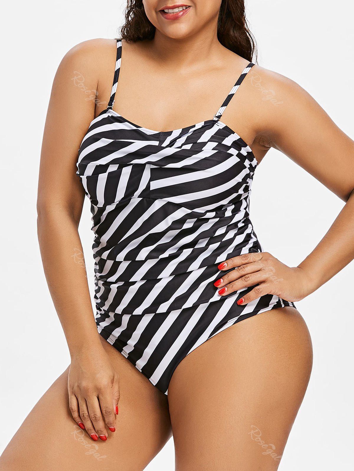 

Plus Size Striped Twisted Swimsuit, Black