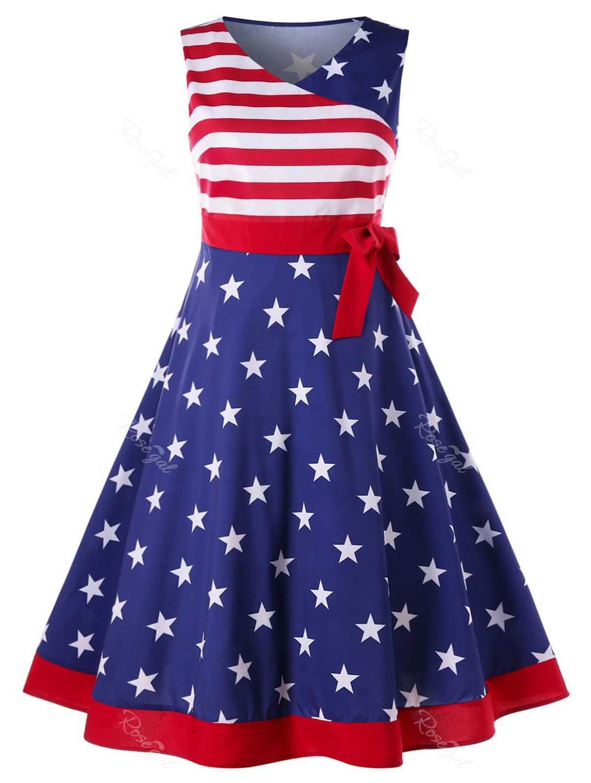 

Plus Size American Flag Tea Length Dress, Multi