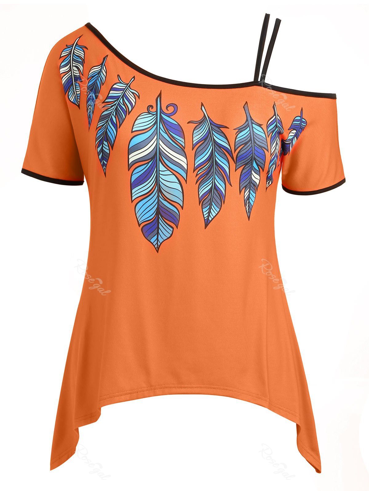

Plus Size Feather Skew Neck T-shirt, Construction cone orange