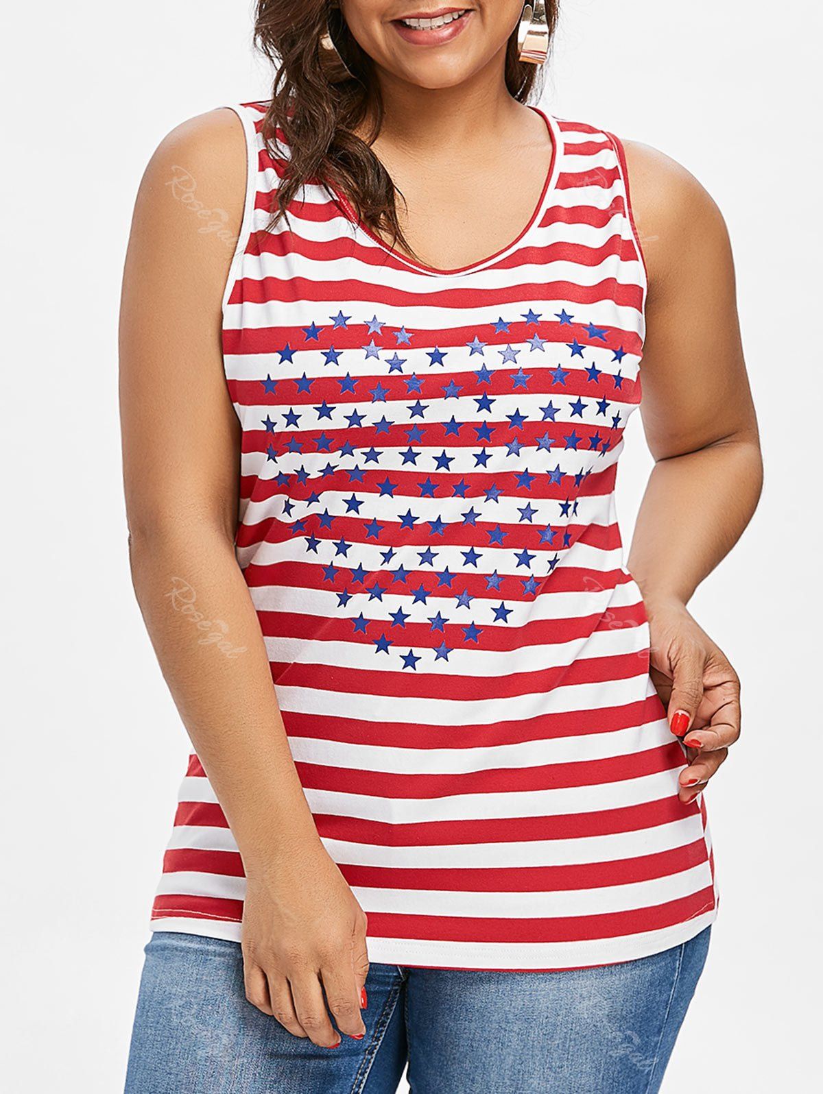 

Star Print Striped Tank Top, Love red