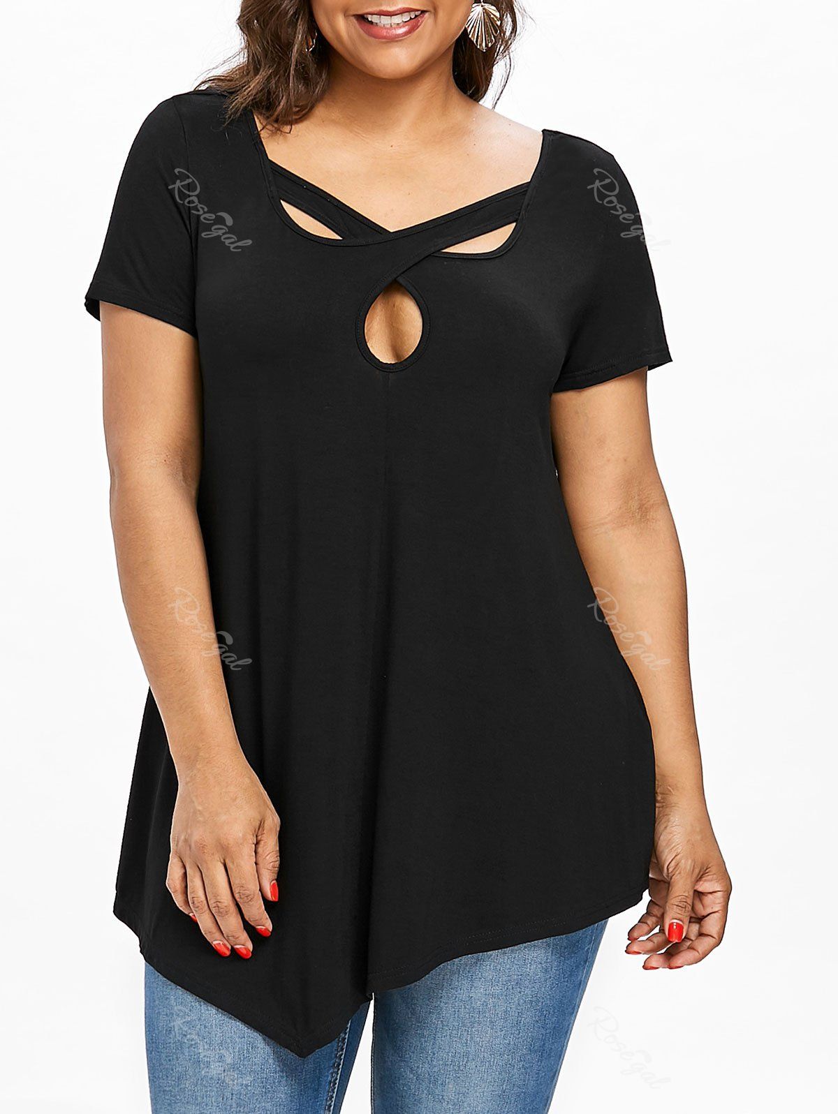 [55% OFF] Plus Size Criss Cross Embellished T-shirt | Rosegal