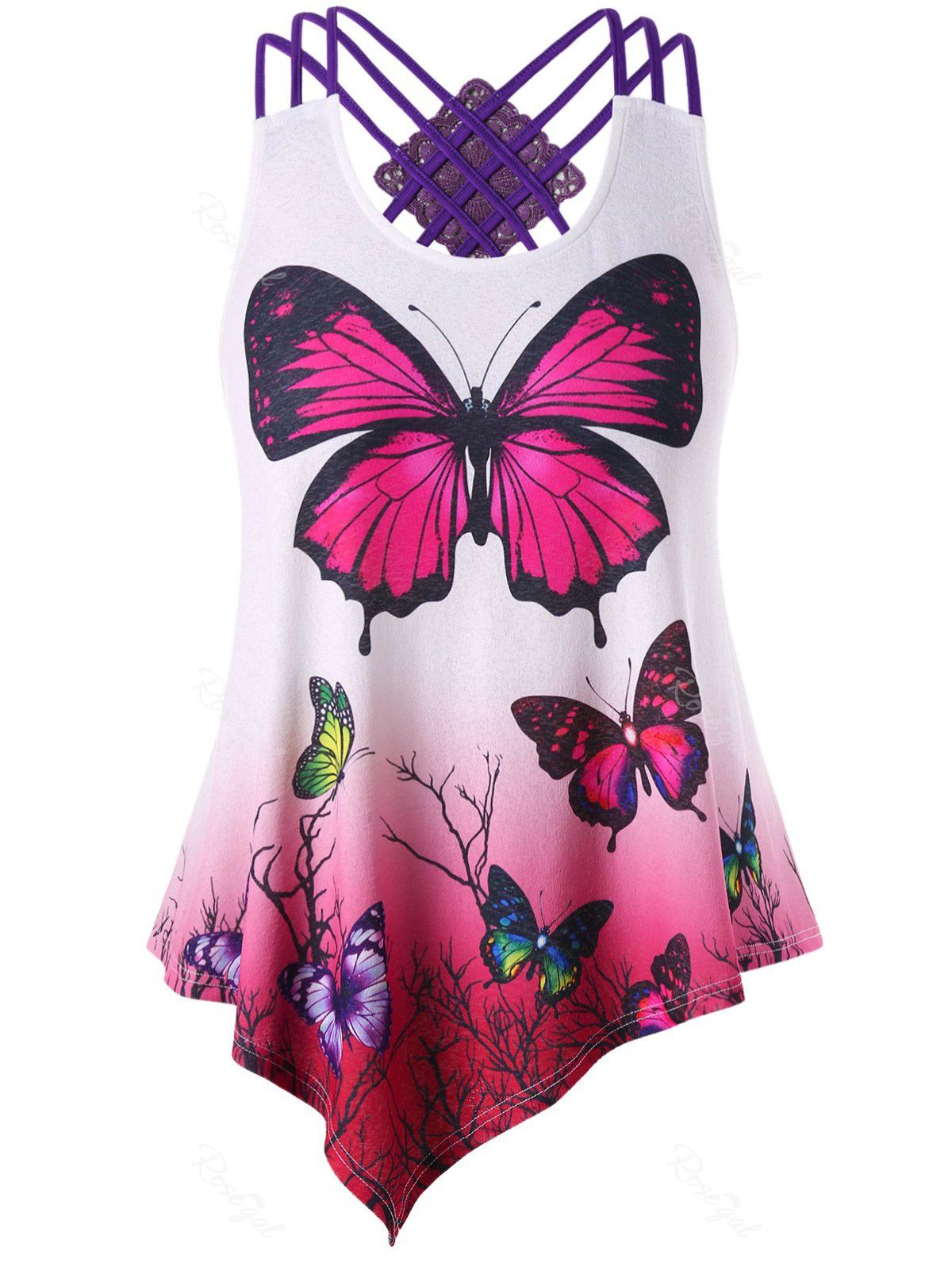

Plus Size Strappy Butterfly Tank Top, White