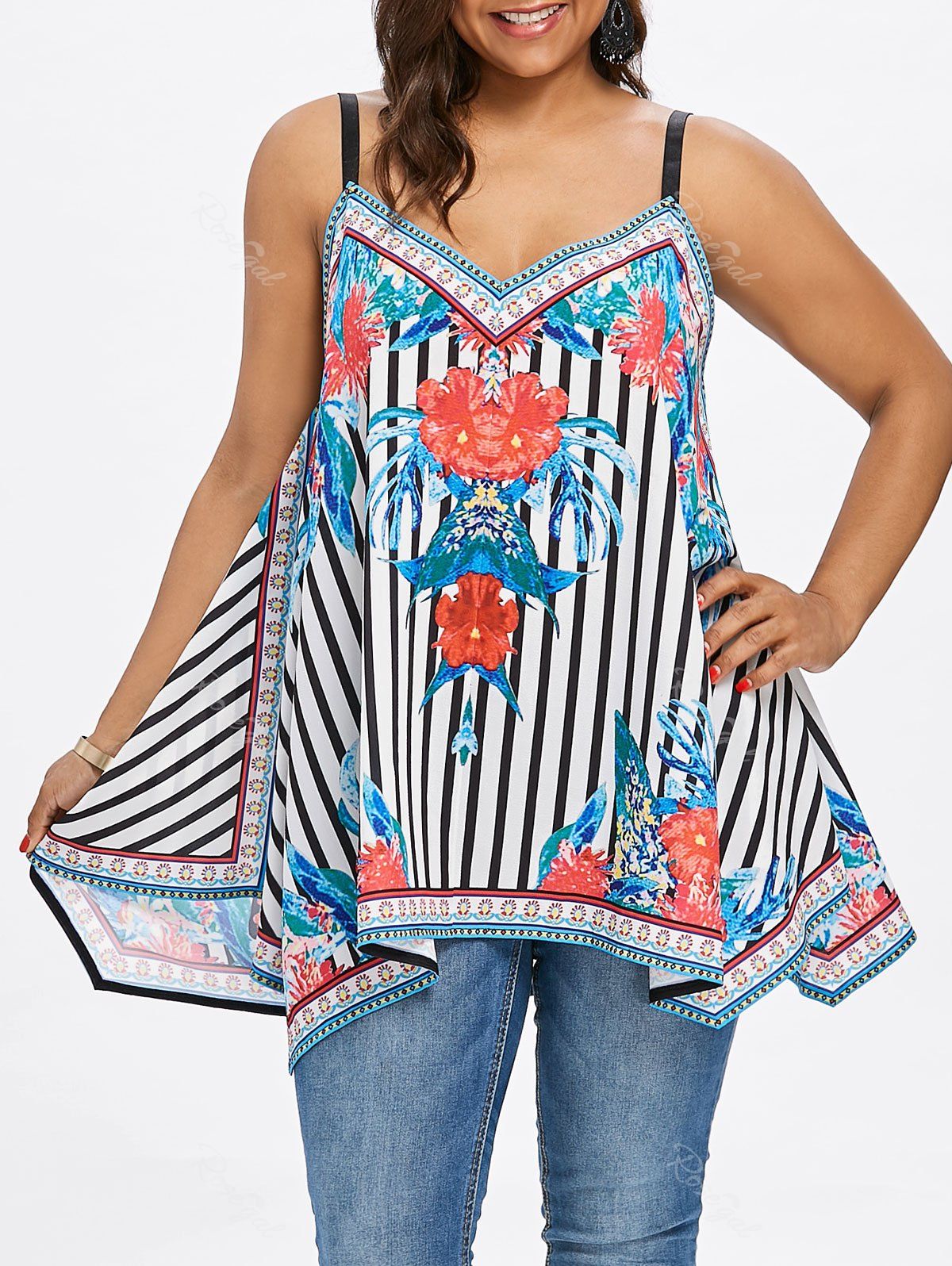 

Plus Size Flower Handkerchief Tank Top, Black