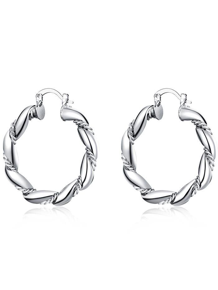 

Alloy Twist Circle Hoop Earrings, Silver