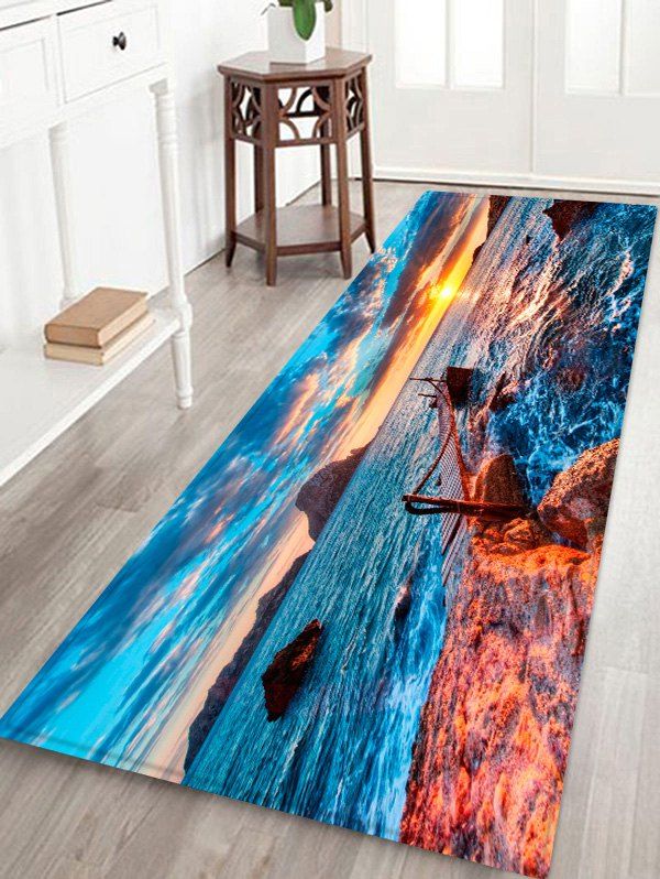 

Seaside Wooden Bridge Sunset Scenery Printed Antiskid Area Mat, Multi