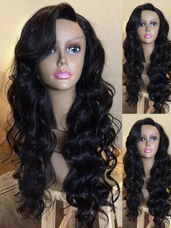 

Long Side Parting Wavy Party Synthetic Wig, Black