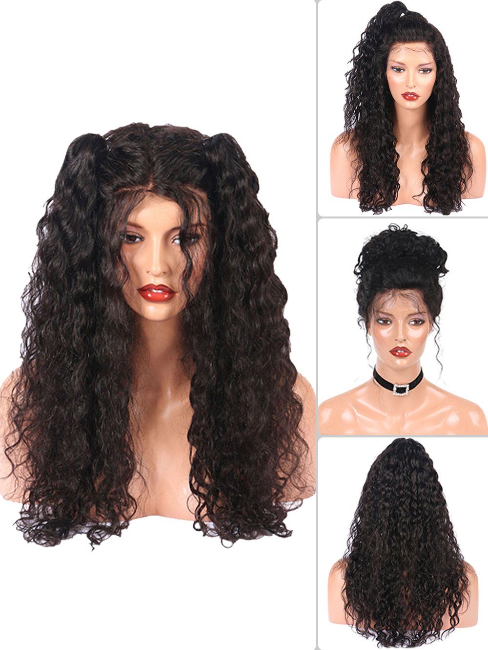 

Long Free Part Water Wave Lace Front Synthetic Wig, Black