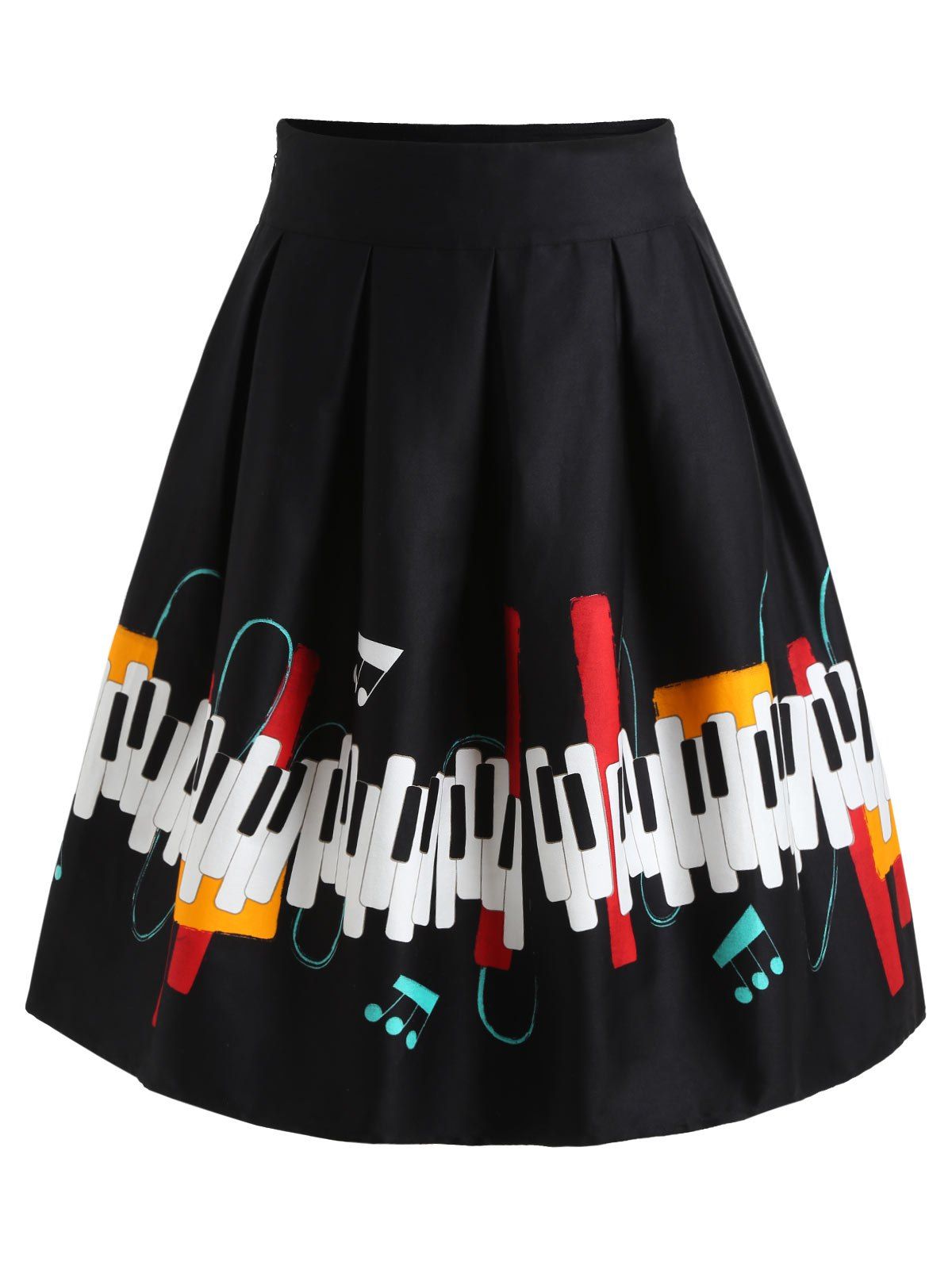 

Piano Keys A Line Skirt, Black