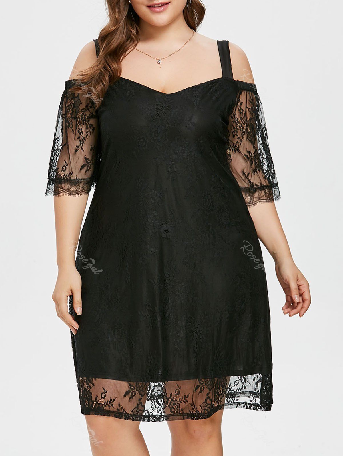 

Plus Size Cold Shoulder Lace Dress, Black