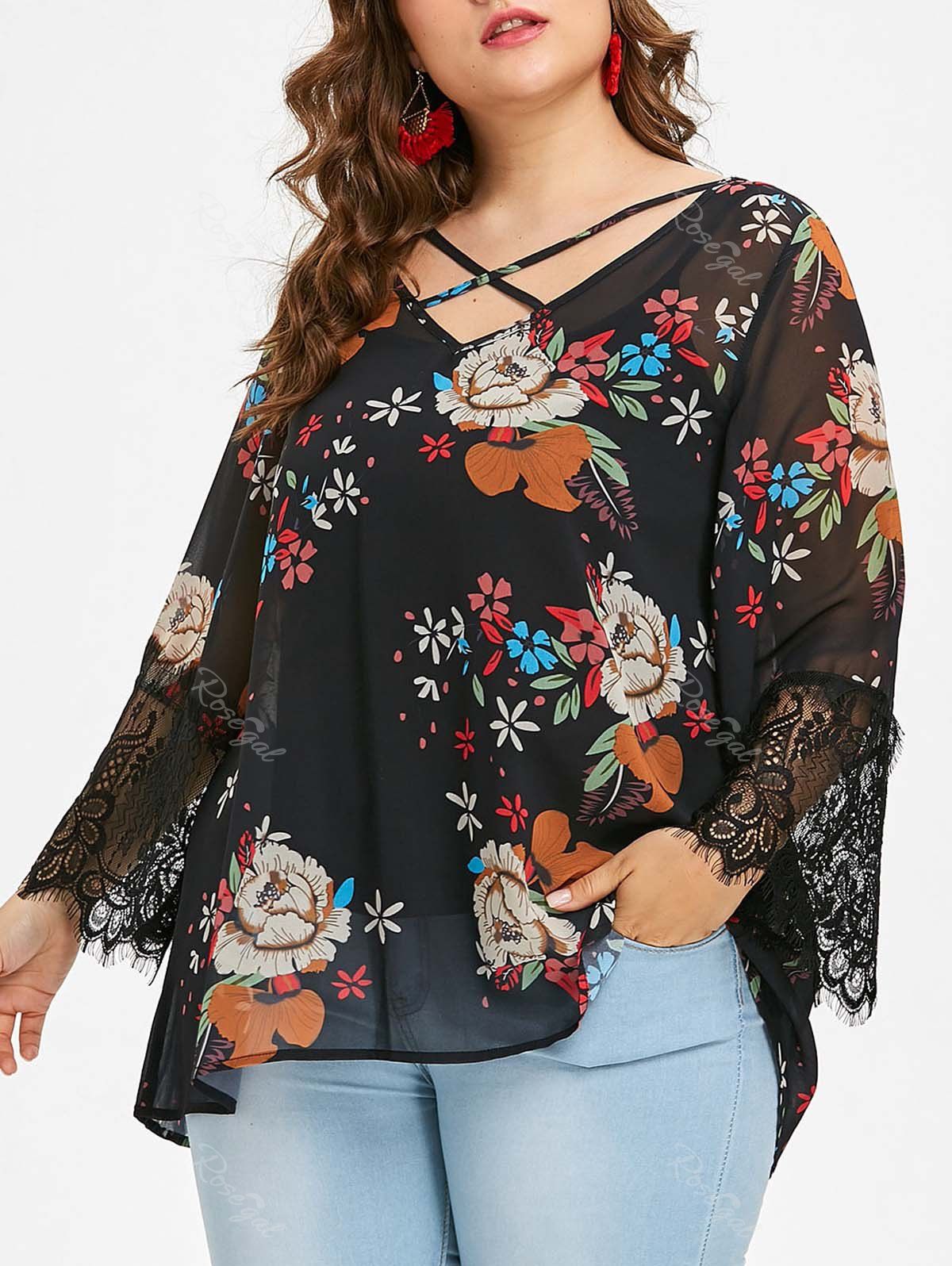 [58% OFF] Plus Size Floral Chiffon Blouse And Slip Top | Rosegal