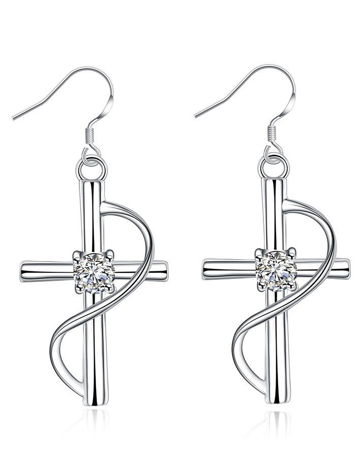 

Rhinestone Alloy Crucifix Drop Earrings, Silver