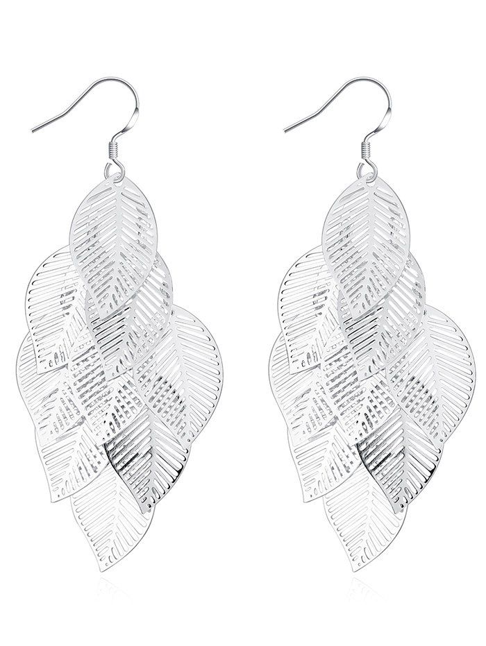 

Metal Leaf Layered Hook Earrings, Silver