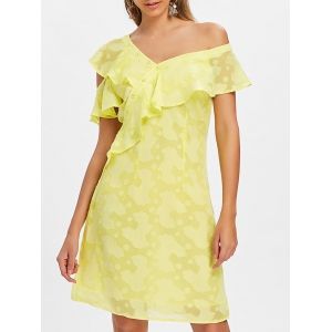 

Buttoned Ruffle Knee Length Dress, Yellow