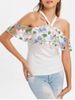 Flower Embroidery Ruffle T-shirt -  