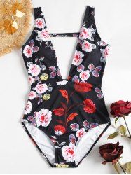 Maillot de Bain Floral une-Pièce à Col Plongeant -  