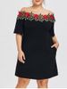 Plus Size Floral Embroidery Shift Dress -  