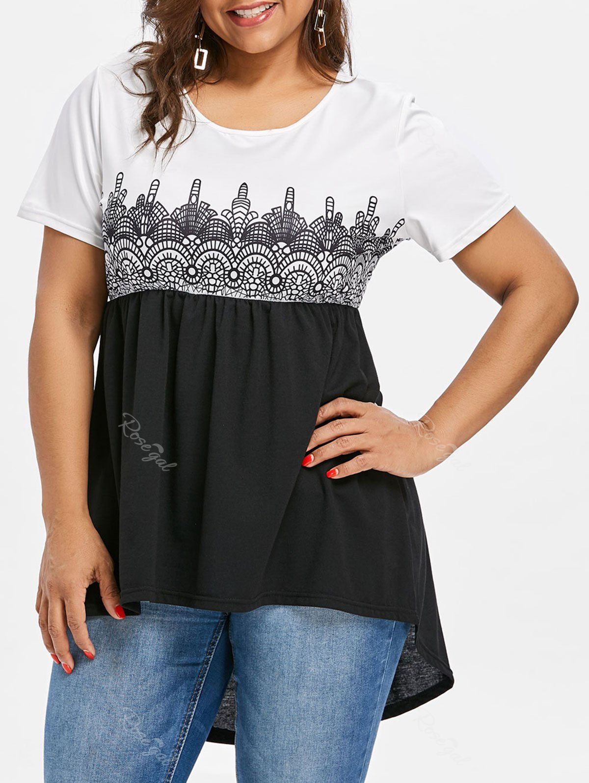 

Lace Print Plus Size Short Sleeve T-shirt, White