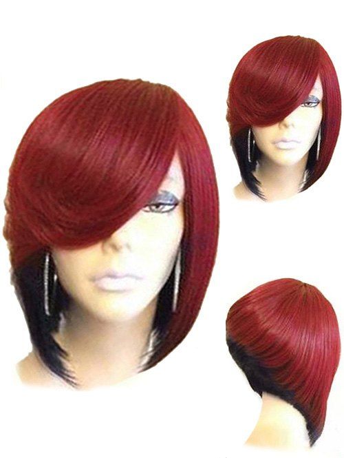 

Short Side Parting Straight Inverted Bob Colormix Synthetic Wig, Chestnut red