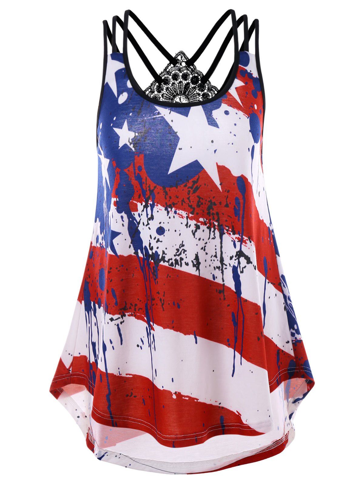 

Criss Cross American Flag Print Tank Top, Multi