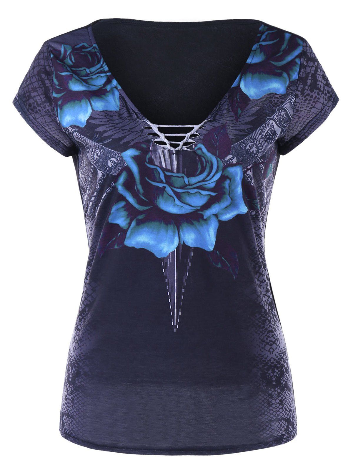 

Gothic 3D Print Rose T-shirt, Cobalt blue