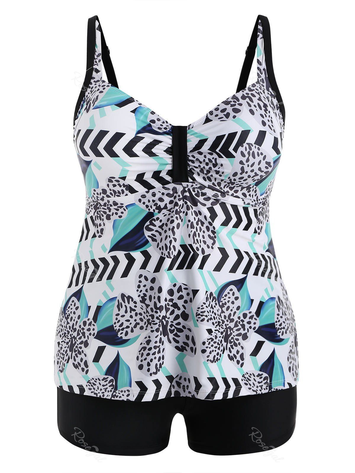 

Plus Size Flower Leopard Tankini Set, Medium turquoise