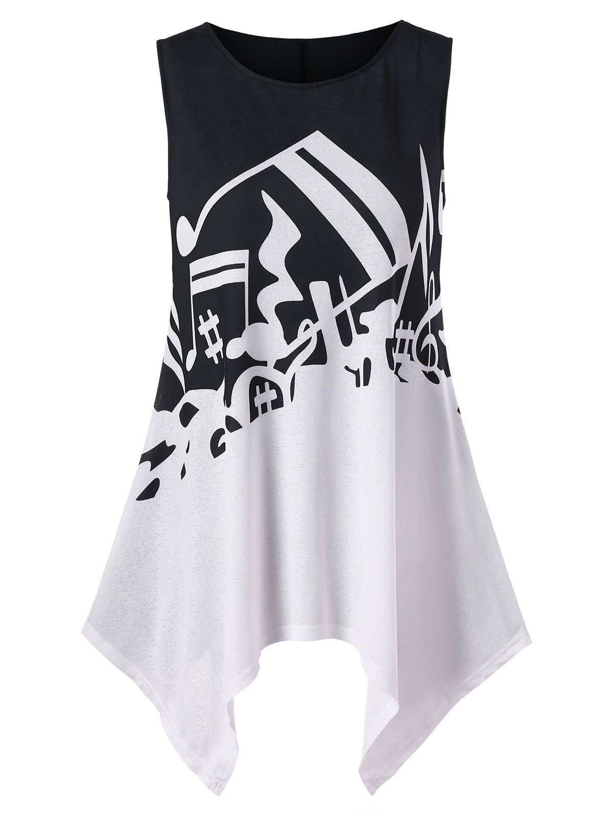 

Musical Notes Print Handkerchief Graphic Tank Top, White