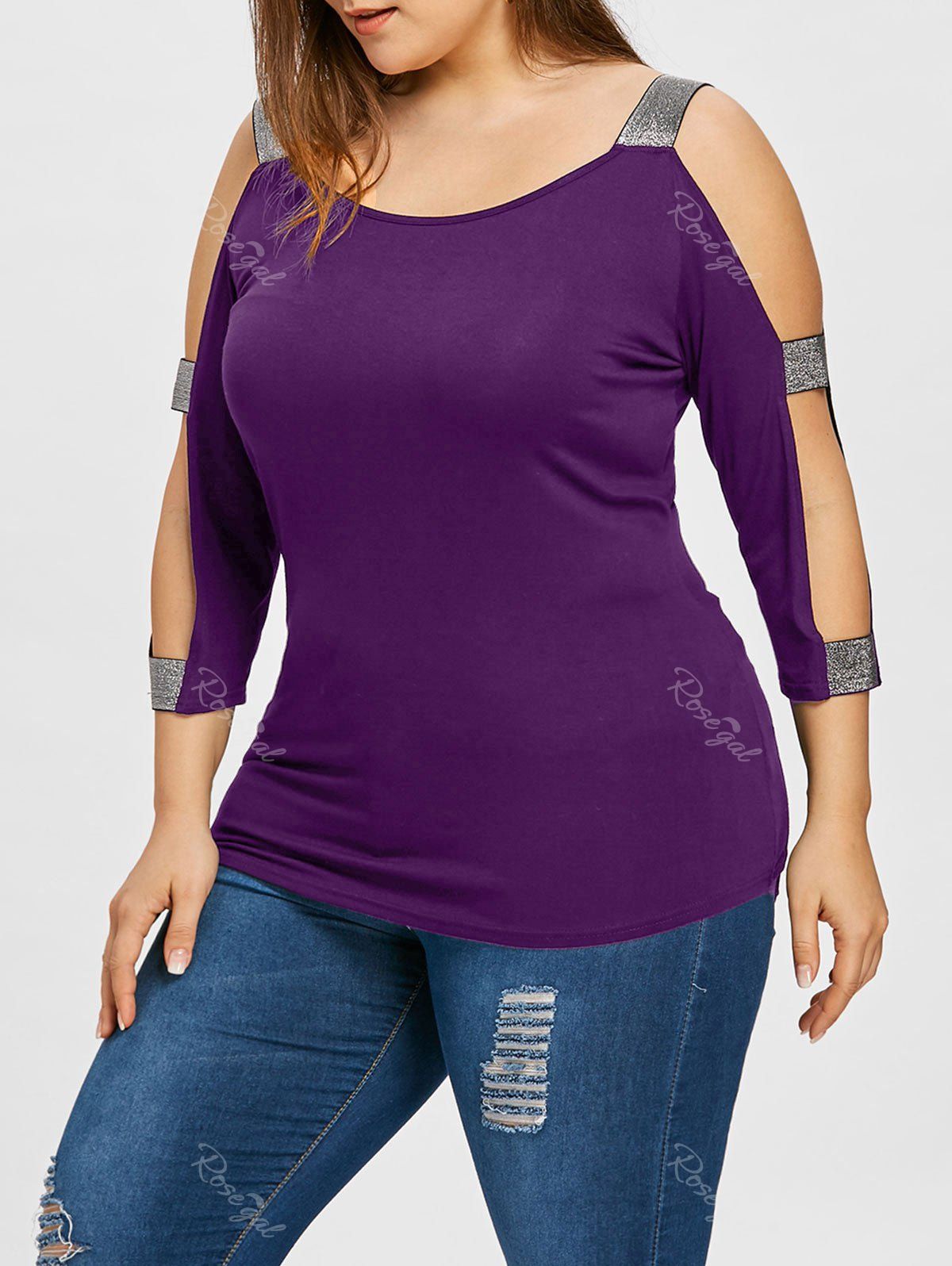 Plus Size Cold Shoulder T-shirt, Violet