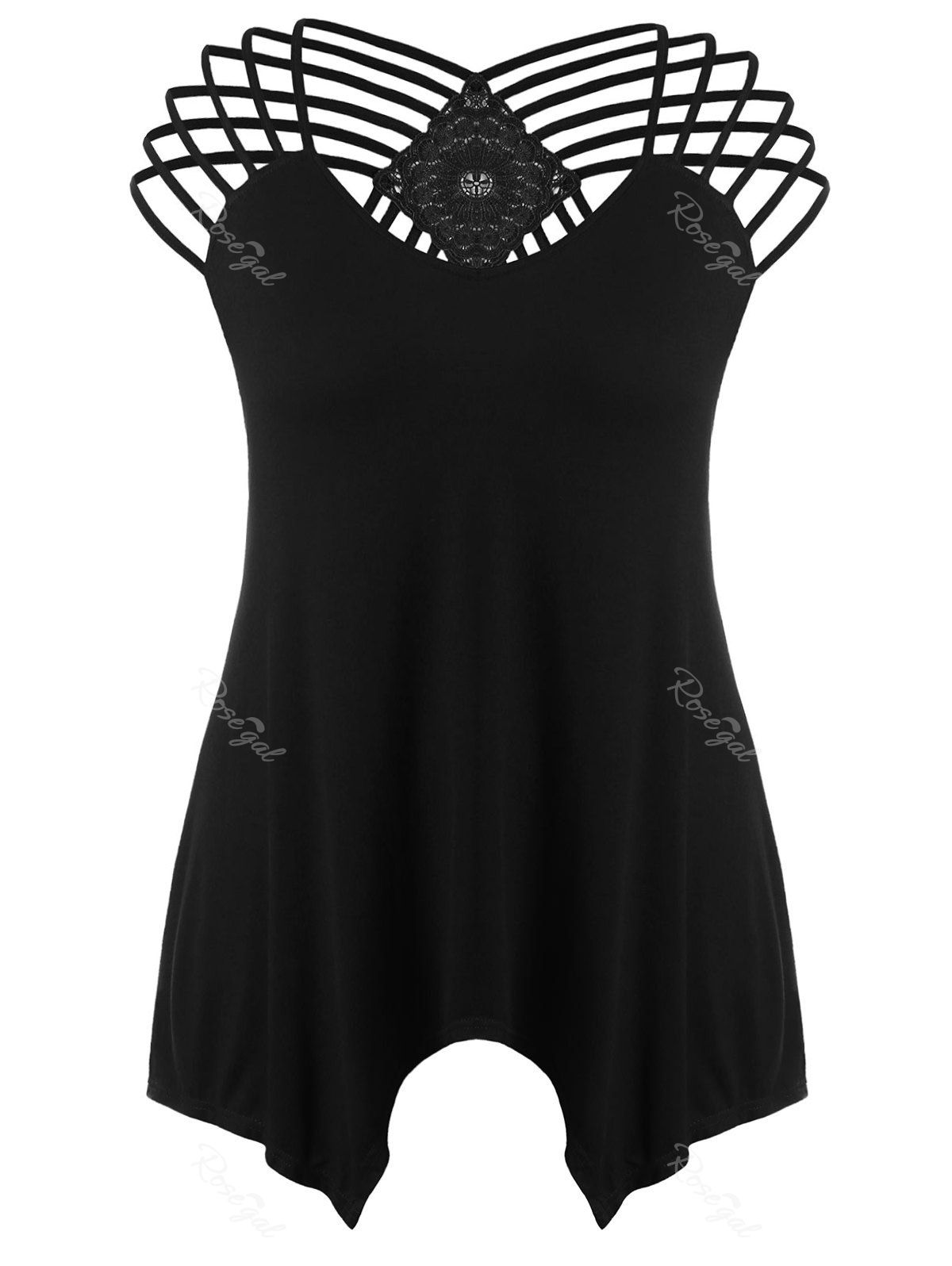 

Open Back Plus Size Handkerchief Flowy T-shirt, Black