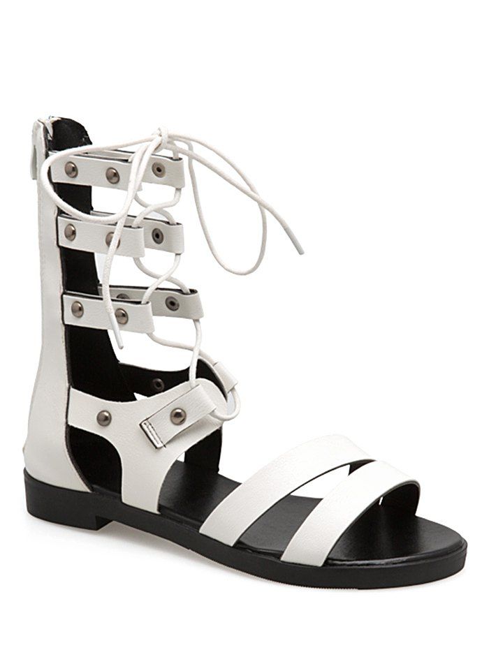 

Lace Up Cross Gladiator Sandals, White