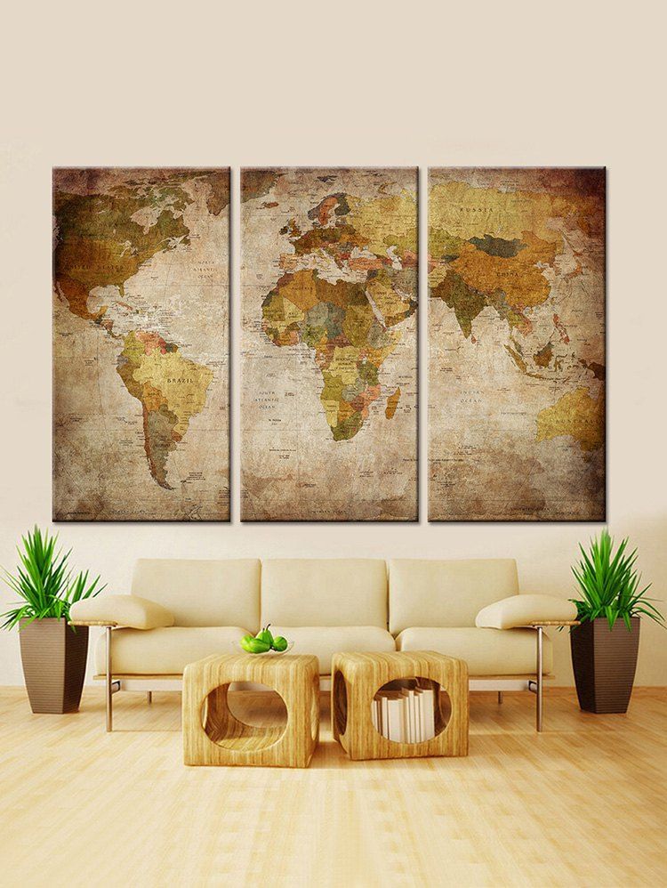 

World Map Printed Unframed Wall Art Canvas Paintings, Multi