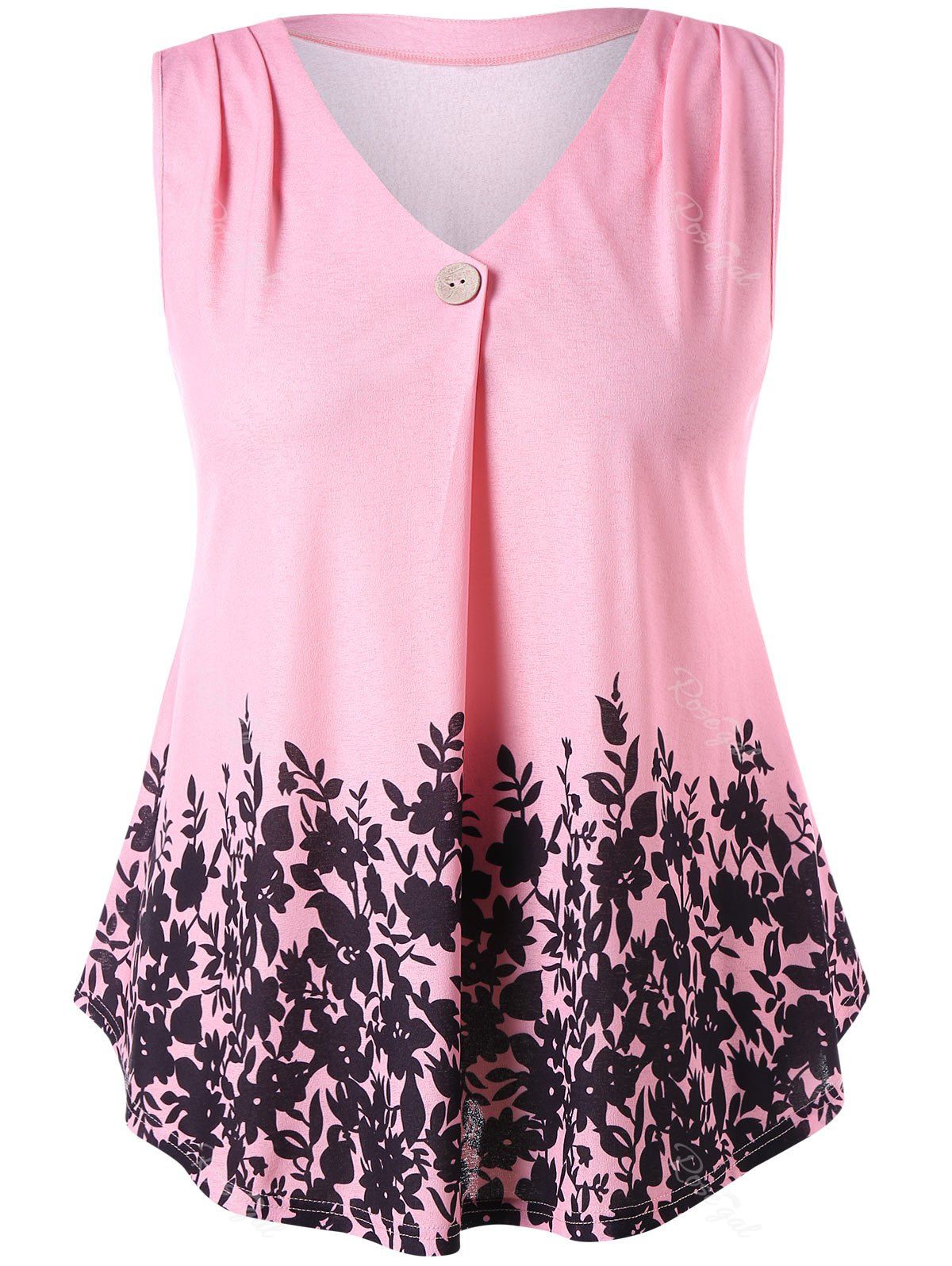 

Floral Print Plus Size Sleeveless T-shirt, Light pink