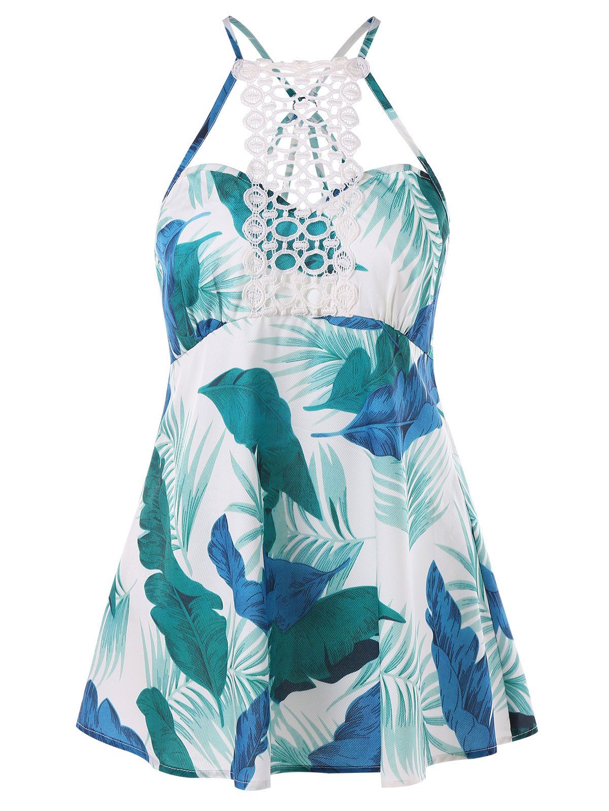 

Palm Leaf Print Backless Tank Top, White