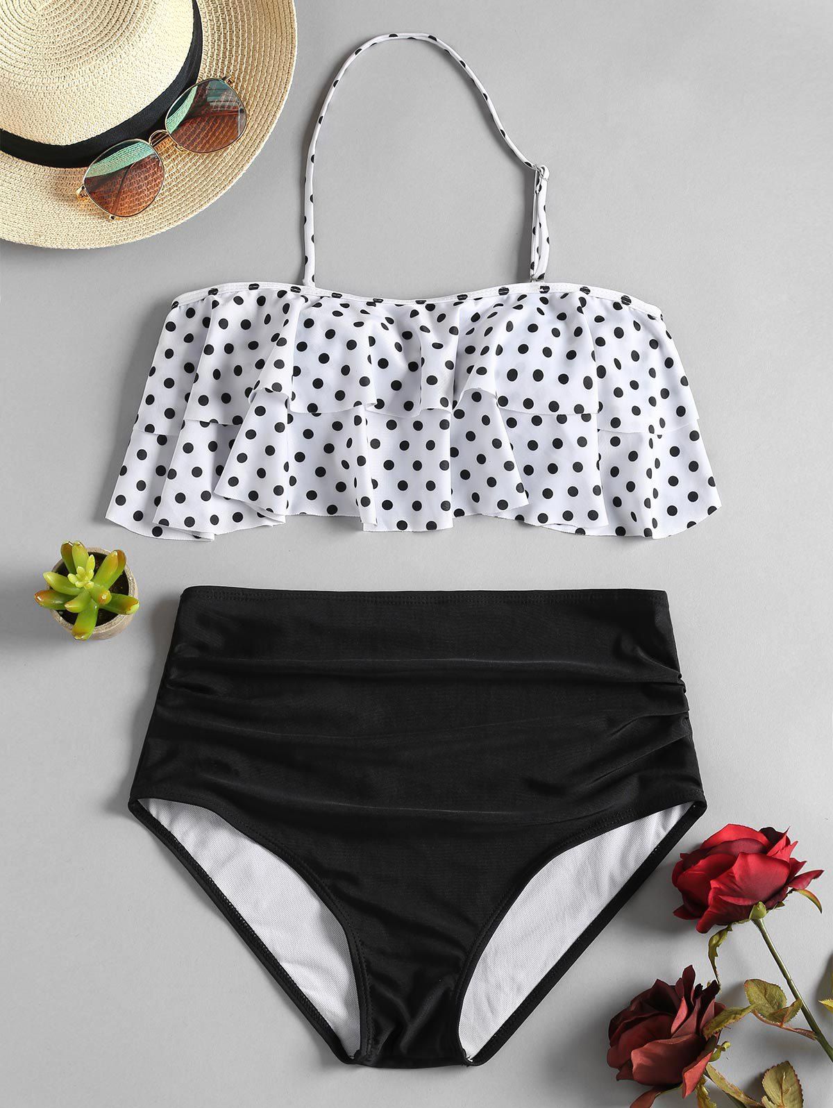 

Flounce Polka Dot Bikini Swimsuit, White