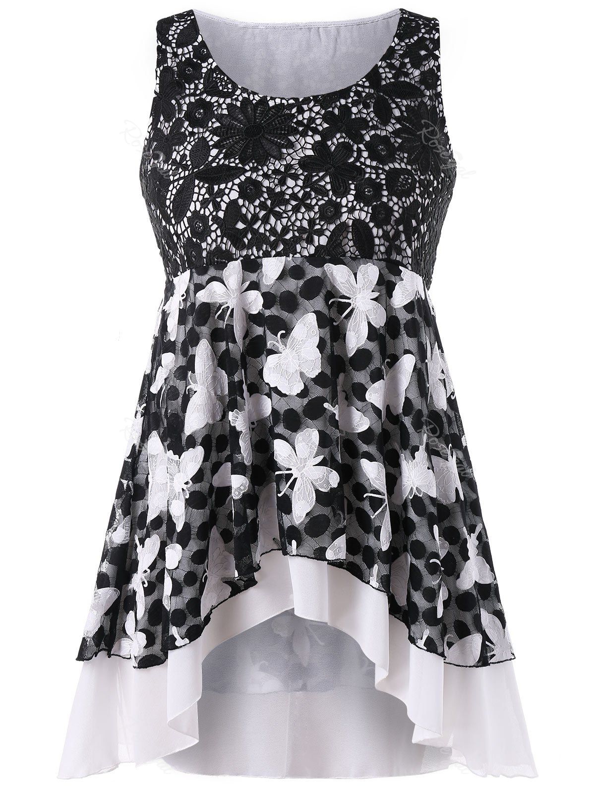 

Plus Size Lace Trim High Low Tank Top, Black