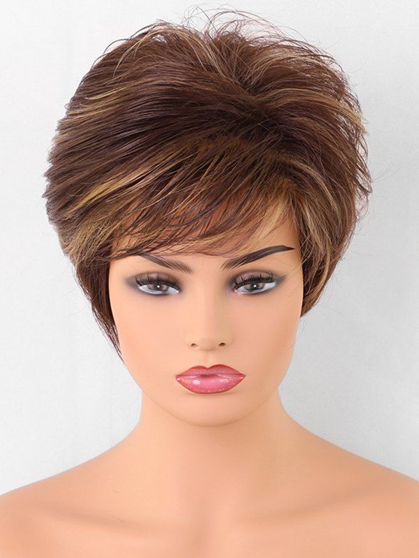 

Inclined Bang Short Straight Colormix Synthetic Wig, Multi