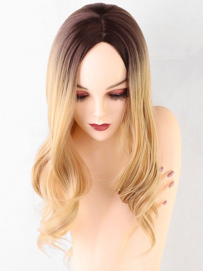 

Long Center Parting Ombre Wavy Synthetic Wig, Multi