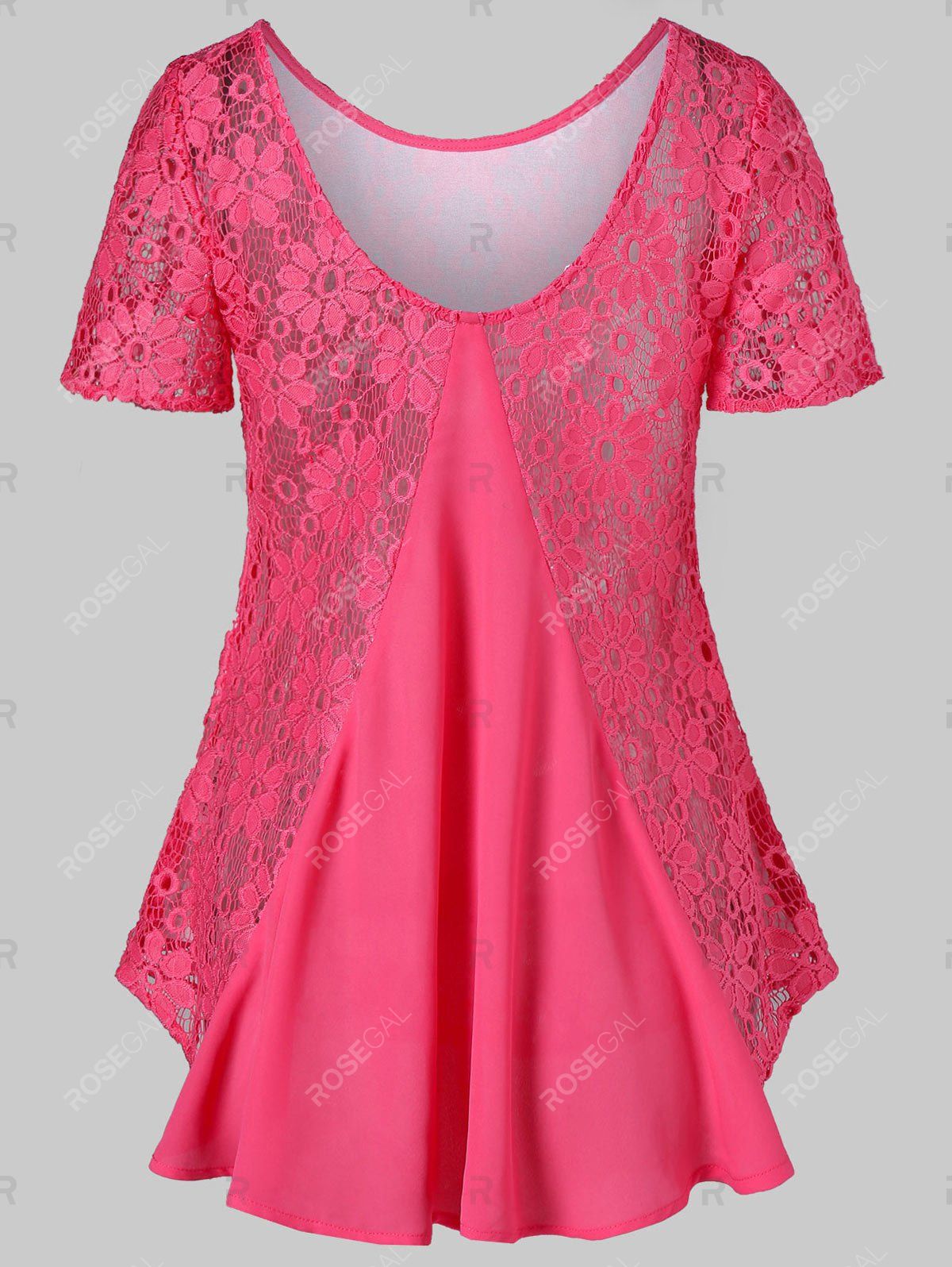 

Round Neck Crochet Design T-shirt, Rose red