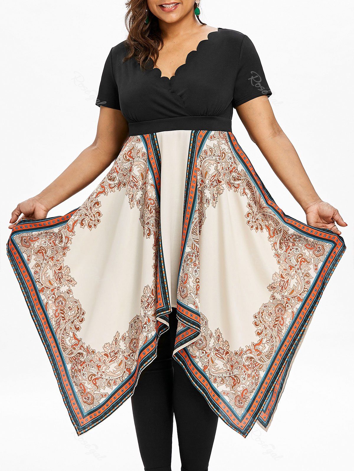 

Printed Handkerchief Plus Size Dress, Colormix