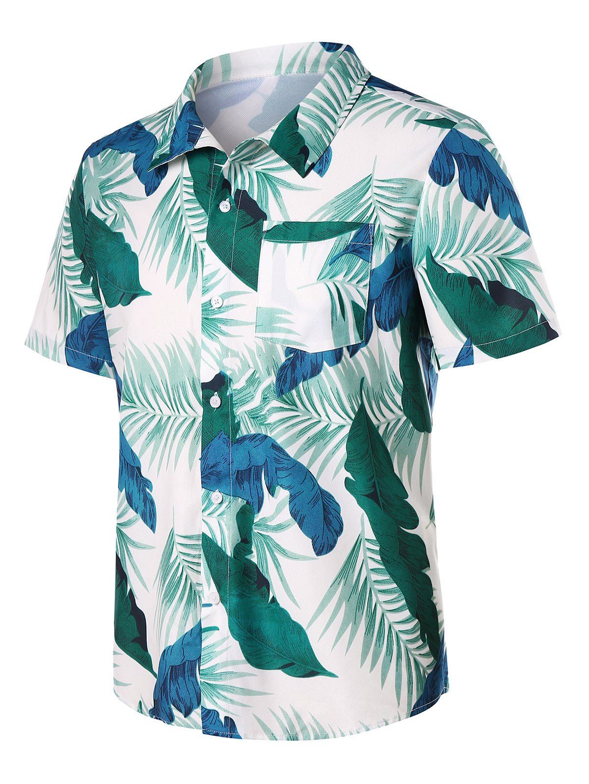 

Button Up Leaves Print Beach Shirt, Green