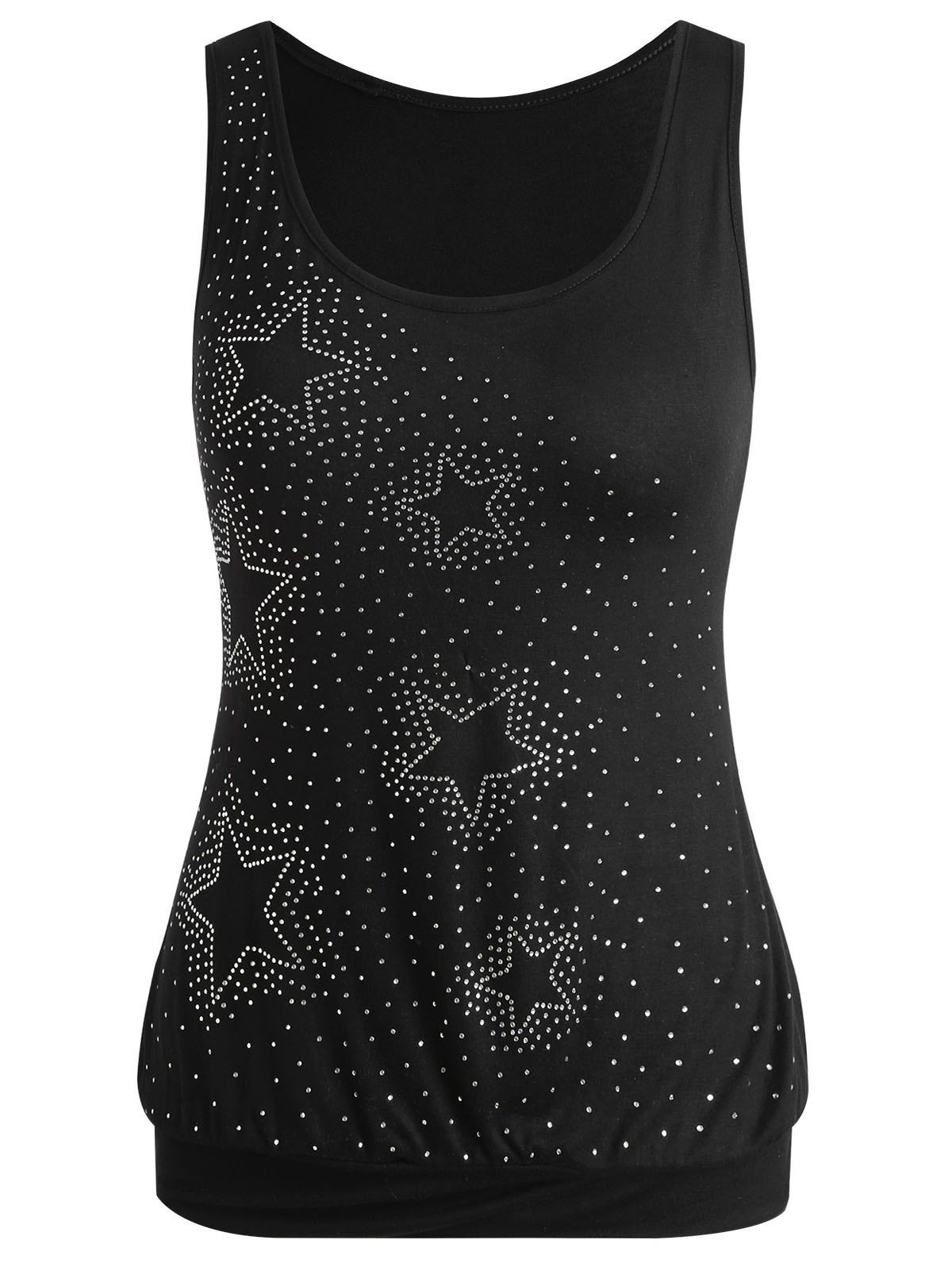 

Star Rhinestone Blouson Tank Top, Black