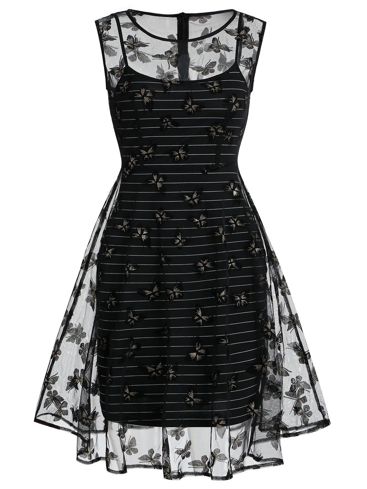 

Butterflies Gilding Sleeveless Vintage Dress, Black