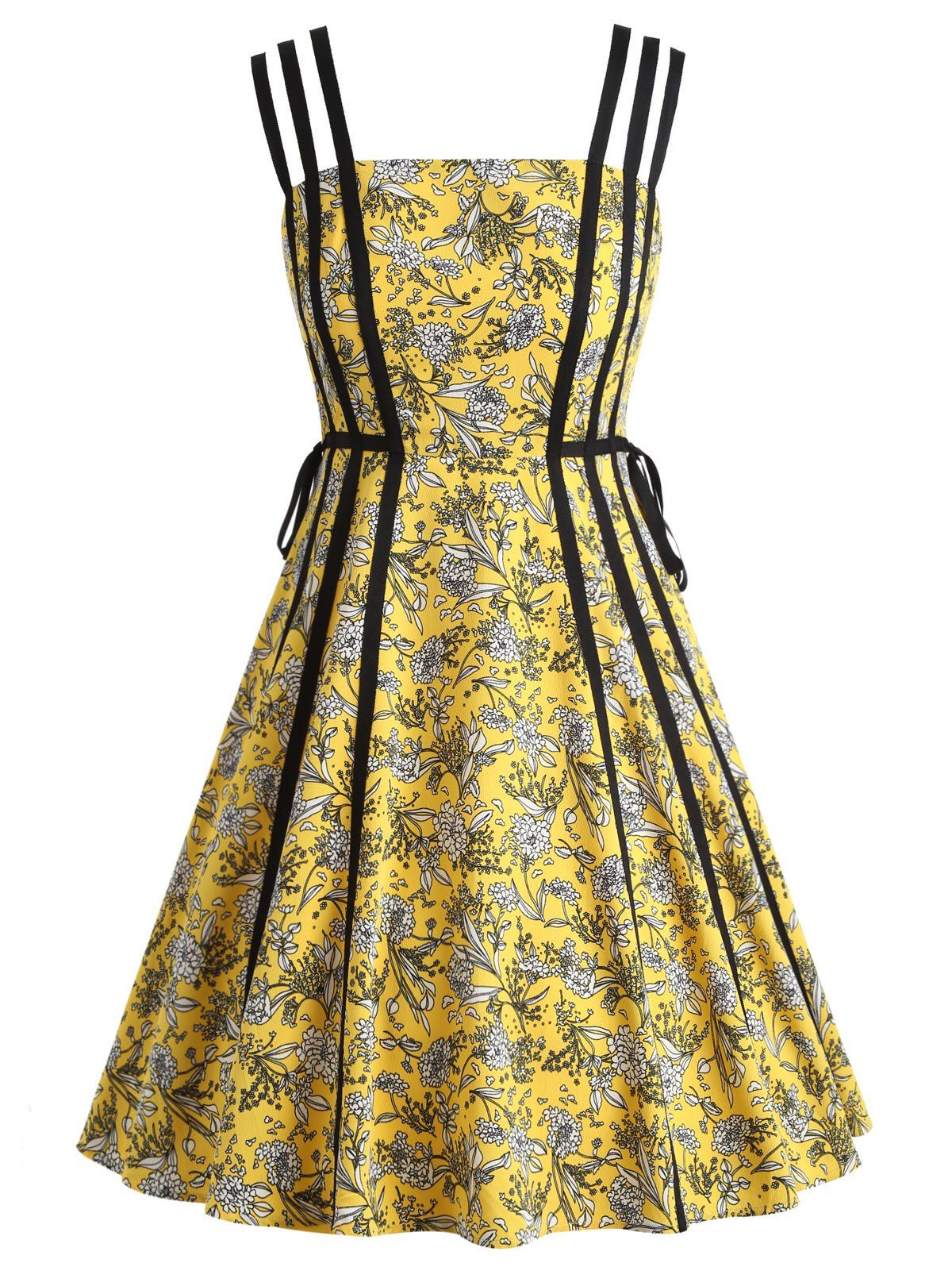 

Floral String Straps A Line Dress, Yellow