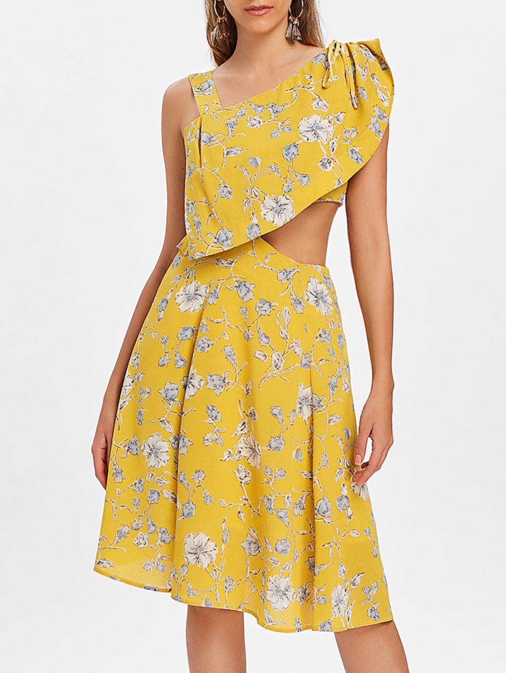 

Floral Sleeveless Swing Dress, Yellow