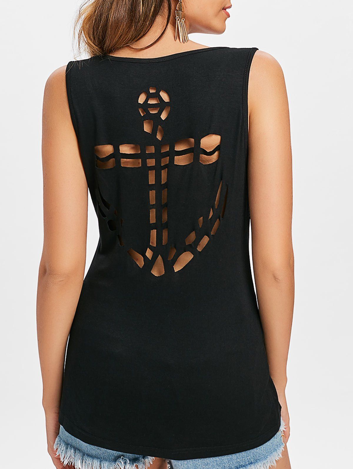 

Hollow Out Anchor Tank Top, Black