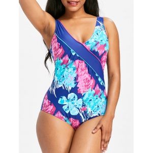 

One-piece Flower Print Backless Swimwear, Cobalt blue
