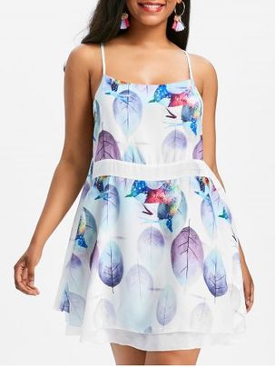Leaf Print Backless Slip Dress