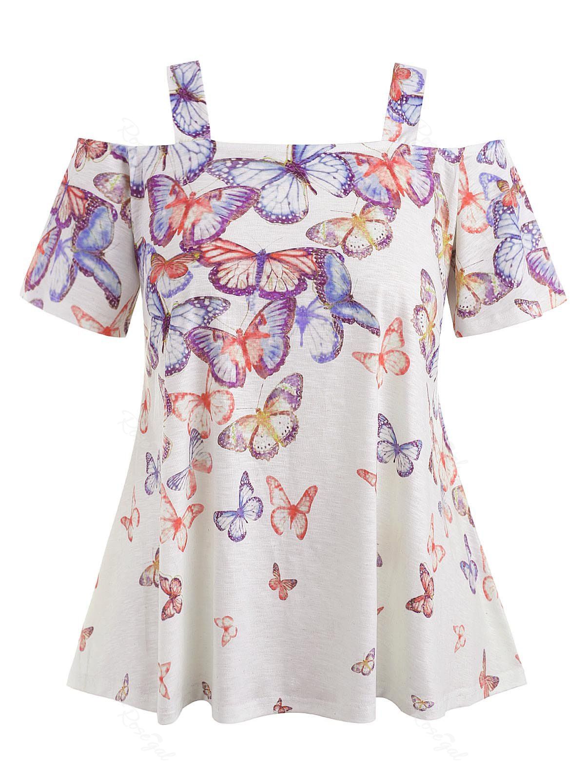 

Cold Shoulder Plus Size Butterflies T-shirt, Blue
