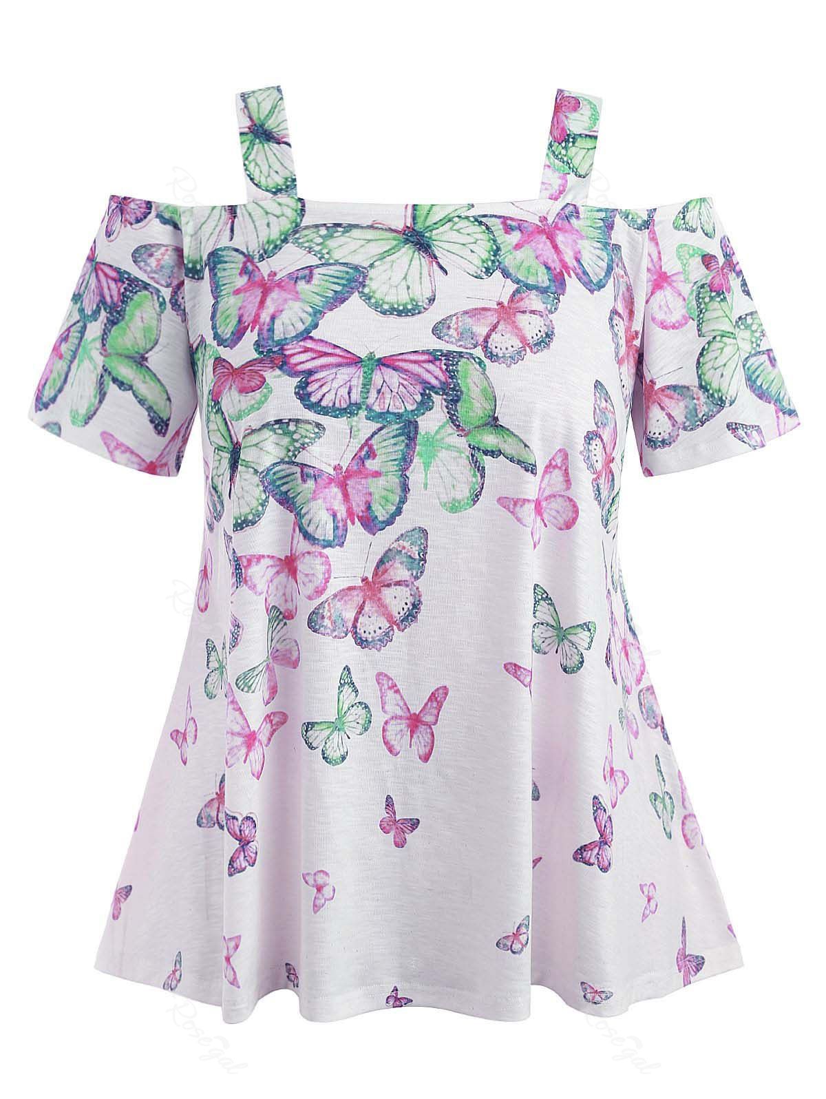 

Cold Shoulder Plus Size Butterflies T-shirt, Green