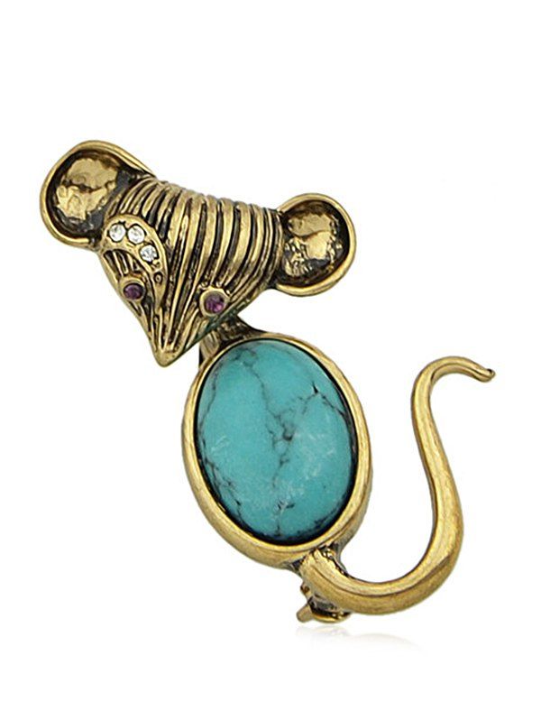 

Alloy Faux Turquoise Mouse Brooch, Gold