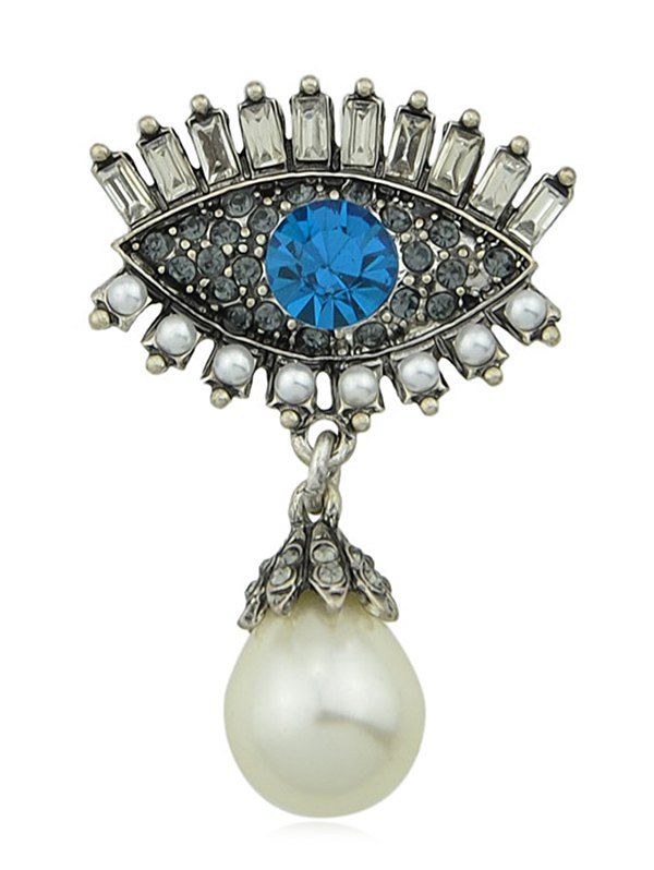 

Faux Pearl Eye Tears Design Rhinestone Brooch, Multi